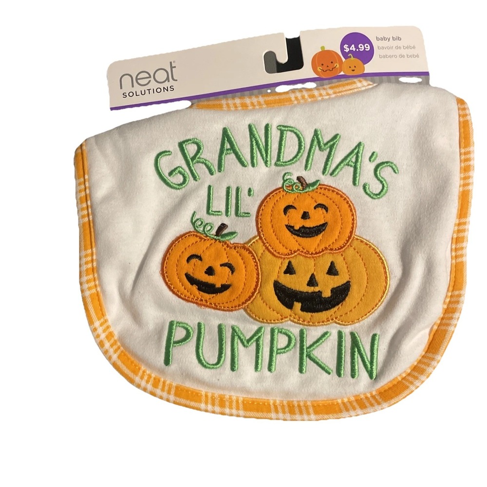 Neat Solutions Grandma's Lil' Pumpkin Baby Bib White Orange Green Fall Halloween